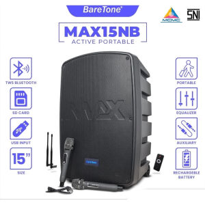 Baretone MAX-15NB 15" Portable Speaker Bluetooth with Two UHF Wireless Microphone