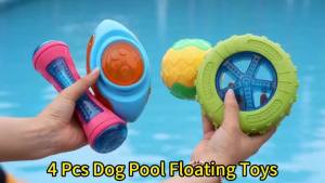 MEWTOGO 4 Pcs Dog Pool Floating Toys - Squeaky Dog Water Toys Safe Durable TPR Interactive Dogs Toys for Aggressive Chewers Large Fetching Playing