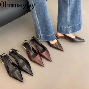 Designer Luxury Summer Pointed Toe Women Sandals Fashion Singbacks Mules Shoes Ladies Elegant Low Heel Stripper Party Sandalias2026
