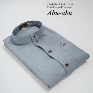 Gamis Anak Remaja Jubah Katun Premium Lengan Panjang Usia 7-14 Tahun Abu