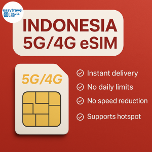 Indonesia eSIM | 3-20GB | 5G/4G High Speed Data | Supports Hotspot | 30 Days | Email Delivery