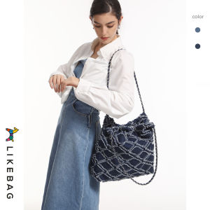 LIKEBAG new fashion trend denim bag chain shoulder womens bag work commute large capacity Tote bag