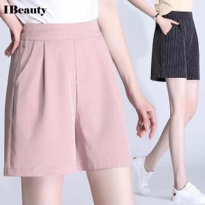 IBeauty 2022 New Short Pants Women Cotton High Waist Stripe Wide Leg Plus Size Women Shorts