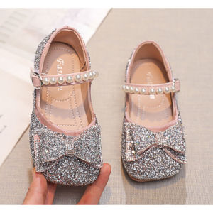 Korea Girl Leather shiny Bow pearl princess shoes Diamond sandals with Box