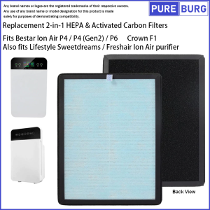 Pureburg - Bestar P4 Gen2 / P6 / Crown F1 / Lifely Sweetdreams Freshair Ion Air / Ion Air P4 / Lifestyle Ion AIr Purifier Filter Pengganti HEPA + Filter Karbon Aktif