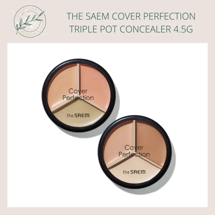THESAEM Cover Perfection Triple Pot Concealer 01 Correct Beige + 02 Contour  Beige - 3 Color Concealer For Medium & Natural Tone - Full Coverage