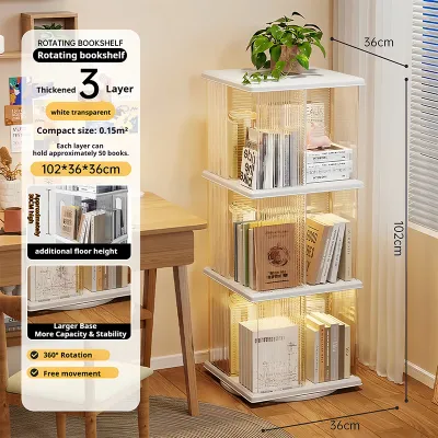 【READY STOCK】Bookshelf Acrylic Board 360 ° Swivel Book Rack Space‑Saving Freestanding Storage Organizer
