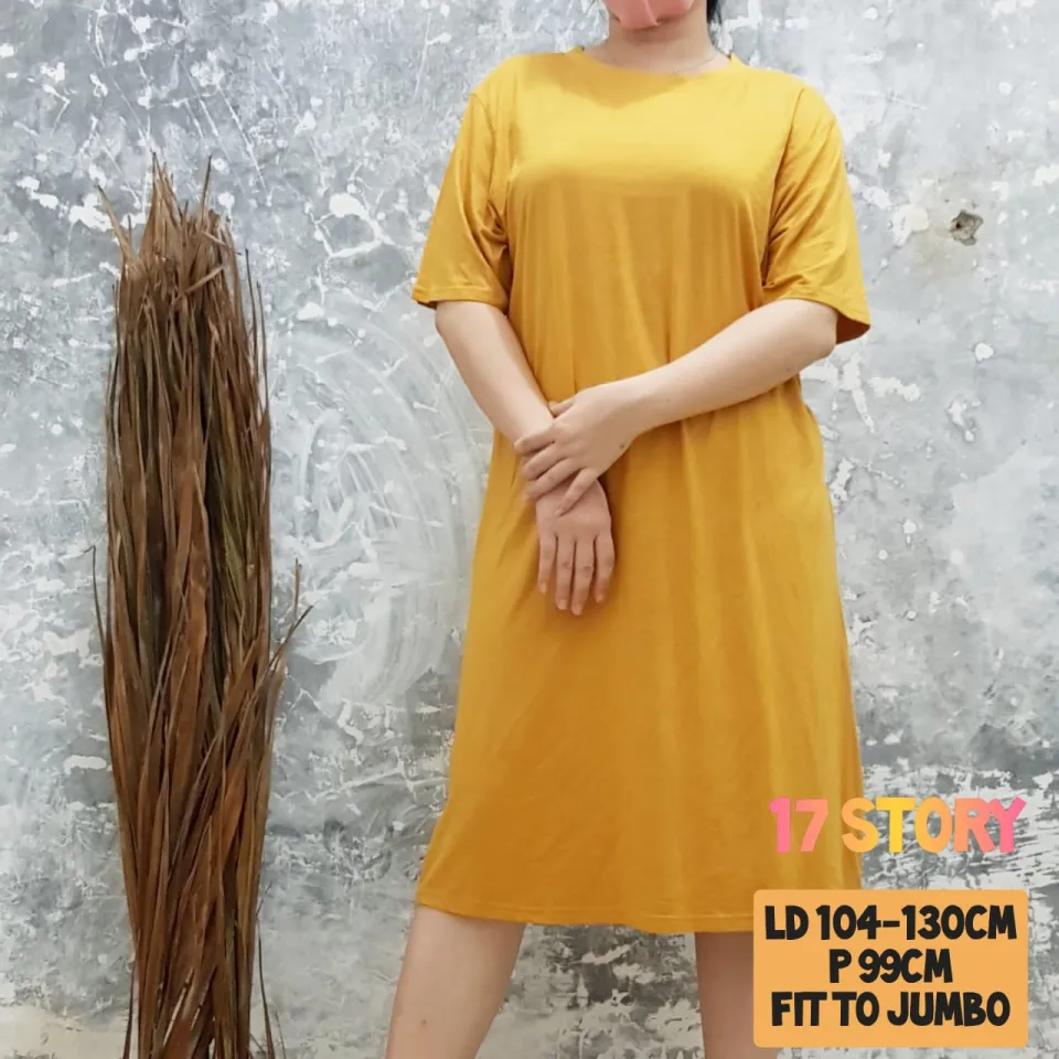 DRESS KAOS POLOS WANITA JUMBO BAHAN RAYON SELUTUT BENTUK A PREMIUM
