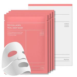 Bio-Collagen Real Deep Mask Overnight Hydrating Mask Pore Minimizing Masks Firming Soothing Moisturizing Nourishing Low Molecular Collagen 34g 4ea (With nasolabial fold patches)