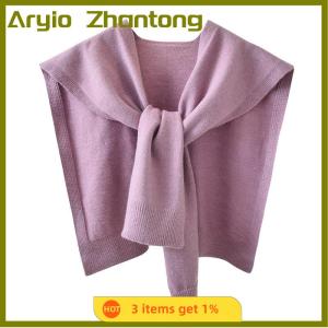 Aryio Korean Knitted Shawl Summer Air Conditioning Collar Neck Guard Knit Thin Knotted Cape Shoulder Scarf For Women