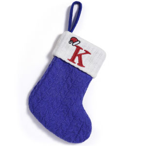Christmas Blue Candy Socks Knitted Christmas Stocking Alphabet Design Thick Hanging Sock for Christmas Tree Decoration Xmas Gift and Holiday Party