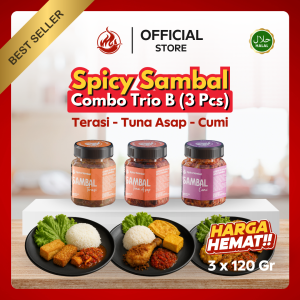 Spicy Sambal - Paket Combo Trio - 3 Pcs x 120 Gr - Bawang / Terasi / Tuna Asap / Cakalang / Cumi / Bajak Teri