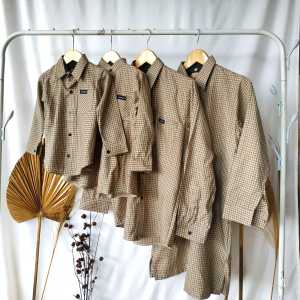 Kemeja Flanel Couple Keluarga Dress Anak Perempuan Kemeja Anak Laki Laki Tunik Kemeja Pria Warna Mocca