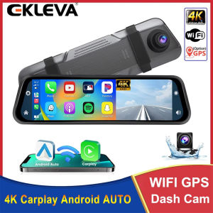 EKLEVA 4K 10" Dash Cam CarPlay Android Auto Car Dvr Wireless 5G WiFi Bluetooth AUX Dashcam FM Video Recorder Camera