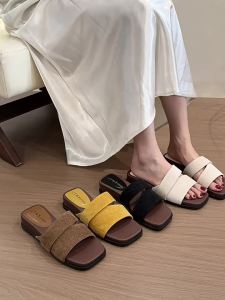 [Free Shipping] Unique Design Linen Square-Toe Open-Toe Flat Sandals For Women Perfect For Summer Wear Beach Vacations And Seaside Outings
