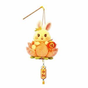 Brisa mid-autumn lantern chinese new year decoration items home 灯笼 Glowing Bunny Lantern PVC Paper Handmade Rabbit Flower Lantern Handmade Glowing Lantern Warm Light Mid Autumn Lantern Mid Autumn Festival