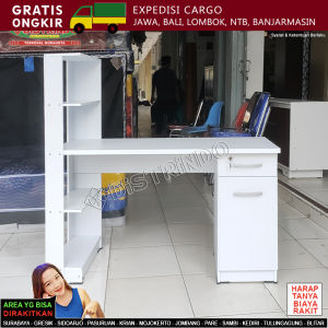 Meja Belajar / Meja Kasir Stylish Kekinian Multi Fungsi Meja Rak Lemari dengan Laci Pakai Kunci