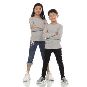 Kaos Polos Anak Oneck Lengan Panjang Bahan Katun Combed 30s Warna Abu Misty