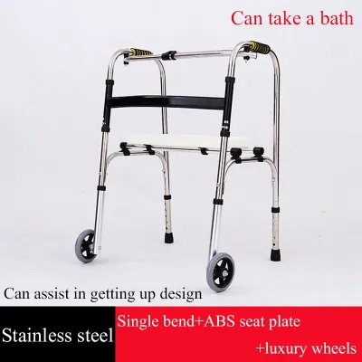 ❤️ Walking Frame ❤️ Light Weight Stainless Steel Foldable Walking Frame Collapsible Walker Reciprocal Walker Curve Handle Walker Walking Aid Frame Medical Foldable Adjustable Elder Walker