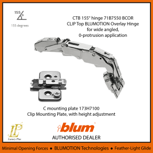 BLUM CLIP top BLUMOTION 155° Hinge (Overlay Hinge) (WITH MOUNTING PLATE)