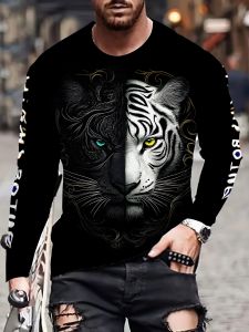 Tiger Long Sleeve for Men Print Animal Mens Long Sleeve Tee Casual Breathable Autumn