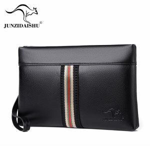 2024 Kangaroo Túi ví cầm tay phong cách công sở cho nam ly hợp phong bì Nam Túi Xách ruy băng màu tương phản Túi điện thoại di động Ví đựng xu kinh doanh đơn giản gió Đen