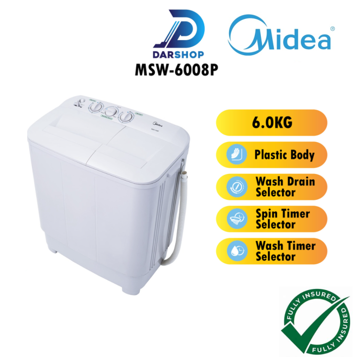 Midea Semi Auto Washing Machine Twin Tub Washer 6KG Mesin Basuh Manual