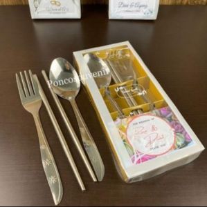 50 Set + Kartu Ucapan Sendok Set Stainless Lancip Kemasan Box Mika