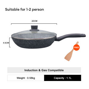 JEETEE granite non stick frying pan with lid light weight egg cooking pan suitable for all stoves 20CM 24CM 28CM