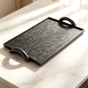 FFBH Modern Table Trays Minimalist Electroplated‑Metal Tray Dual‑Handle Kitchen Liquor Trays Decorative Living Room Home Accessories 2Z6B7