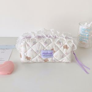 JEAWR Fruit Strawberry Ruffle Lace Stationery Bag Bear Bunny Pen Bag  Storage Pencil Pouch Ins Style Fashion Aesthetic Korean Style Pencil Case Stationery Holder