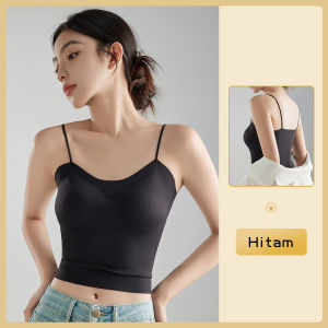 【Fongaly】Cangkir tetap hitam bh sport bra Wanita tali spageti beha tanpa kawat Tank Top Kamisol all in one Yoga Bra tanktop bra fashion gym bra black Running vest inlet Camisole woman (Black skin tone white)