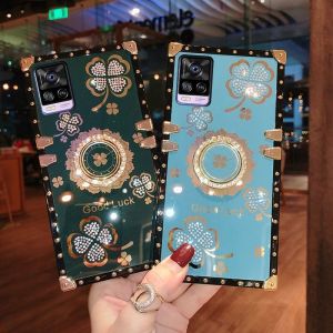 For Vivo V30 Pro V30E V30 Lite 2024 V29 V27 Pro V27e VivoV29 5G Fashion Clover Ring Phone Protection Case Female Bracket Casing Shockproof Back Cover Phone Case