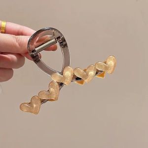 Simple Heart Hair Claw Clips Non-Slip Strong Holder Acrylic Shark Jaw Grip For Girls Thick Thin Curly Hair Summer Party Headress