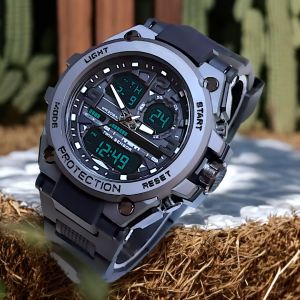 JBS Double Time Sport Pria Quartz Chronograph dengan Strap Rubber Warna Hitam