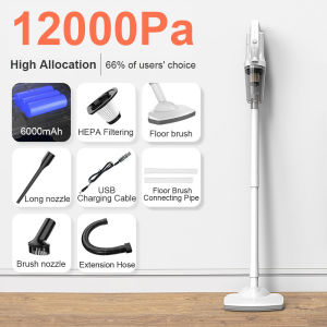 12000PA Handheld Cordless Vacuum Cleaner Stick Vacuum Cleaners Wet Dry Vacumn Cleaner Wireless Rechargeable Portable Vacuum High Suction Wireless Vacuum Vakum Cleanner for Home/Car