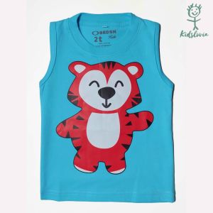 Kaos Kutung / Singlet Anak Bahan Katun untuk Anak Usia 1-6 Tahun Warna Biru Muda Motif Harimau