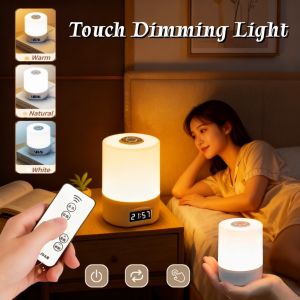 LED Bedside Lamp Dimmable Touch Tricolor Night Light USB Rechargeable Bedroom Sleep Lamp Decor
