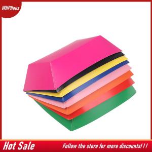 【COD】🔥🔥🔥 50Pcs Colorful Paper Food Boat Trays Disposable Paper Boats Containers Mini Kraft Food Serving Tray Boats Birthday Wedding