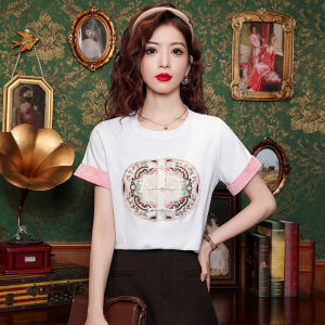 Ammin Áo thun ngắn tay thêu thời trang quốc gia Trung Quốc Mới Mùa Hè Áo khoác thêu giải trí cổ tròn chui đầu dễ phối 2024 dáng rộng áo ôm