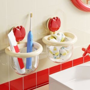 MAOMEI Punch-free Tulip Shape Storage Box Wall Mounted Face Towel Storage Box Practical Self-draining Suction Cup Storage Basket Kitchen