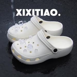 XIXITIAO รองเท้าแตะลิ้นรองเท้าอ้วนพร้อมรองเท้าชายหาดดีไซน์สุดสร้างสรรค์งานประดิษฐ์ทำมือน้ำแข็งก้อนผู้ชายและผู้หญิงกลางแจ้งฤดูร้อน