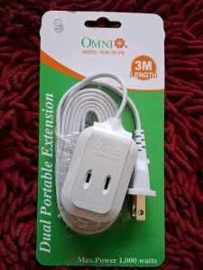 Omni 3 Gang Dual Portable Extension Cord/ Push Thru Socket Extension 3 or 6 Meters