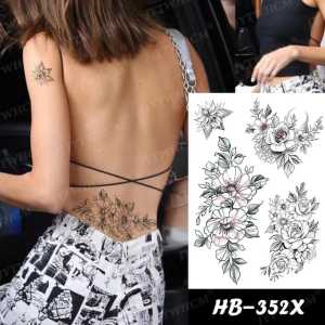 Zaril Tato Temporer Tattoo Tatto Temporary Tahan Air Sementara Anti Air Seri HB-352X Motif Bunga Crimson Tea