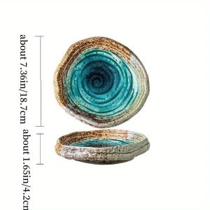 FFBH 1pc Retro Ceramic Salad Plate Ice Crack Glaze Plate Vegetable Serving Dish Dinnerware for Kitchen Home Hotel Breakfast Tray P9M4Y