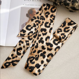 เครื่องประดับแฟชั่นผ้าพันคอผืนยาวของตกแต่งกระเป๋าที่รัดผมมัลติฟังก์ชั่นแบบผูกสำหรับผู้หญิงลายจุดย้อนยุคผ้าพันคอลายเสือดาว