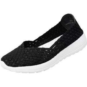 ZEEMIN Womens Big Size Hand Woven Casual Shoes Spring Summer Soft Sole Non Slip Round Toe Shallow Slip On Lightweight Walking Shoes