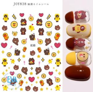 Sticker Dán Móng Tay 3D Dạng Decal Dán Chống Nước Hoạ Tiết Hoạt Hình Gấu Nâu Rilak Và Vịt Saly JO838