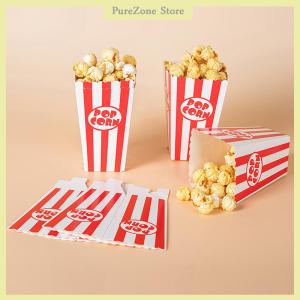 [PureZone] 12Pcs Sọc Bỏng Ngô Hộp Giấy Xô Màu Đỏ Trắng Sọc Túi Snack Container Cho Bé Tắm Sinh Nhật Nguồn Cung Cấp Bên