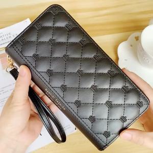 Womens Wallet Long Double Zipper Clutch Mom Soft Leather Wallet Quilted Crown Large Capacity Double Layer Wallet